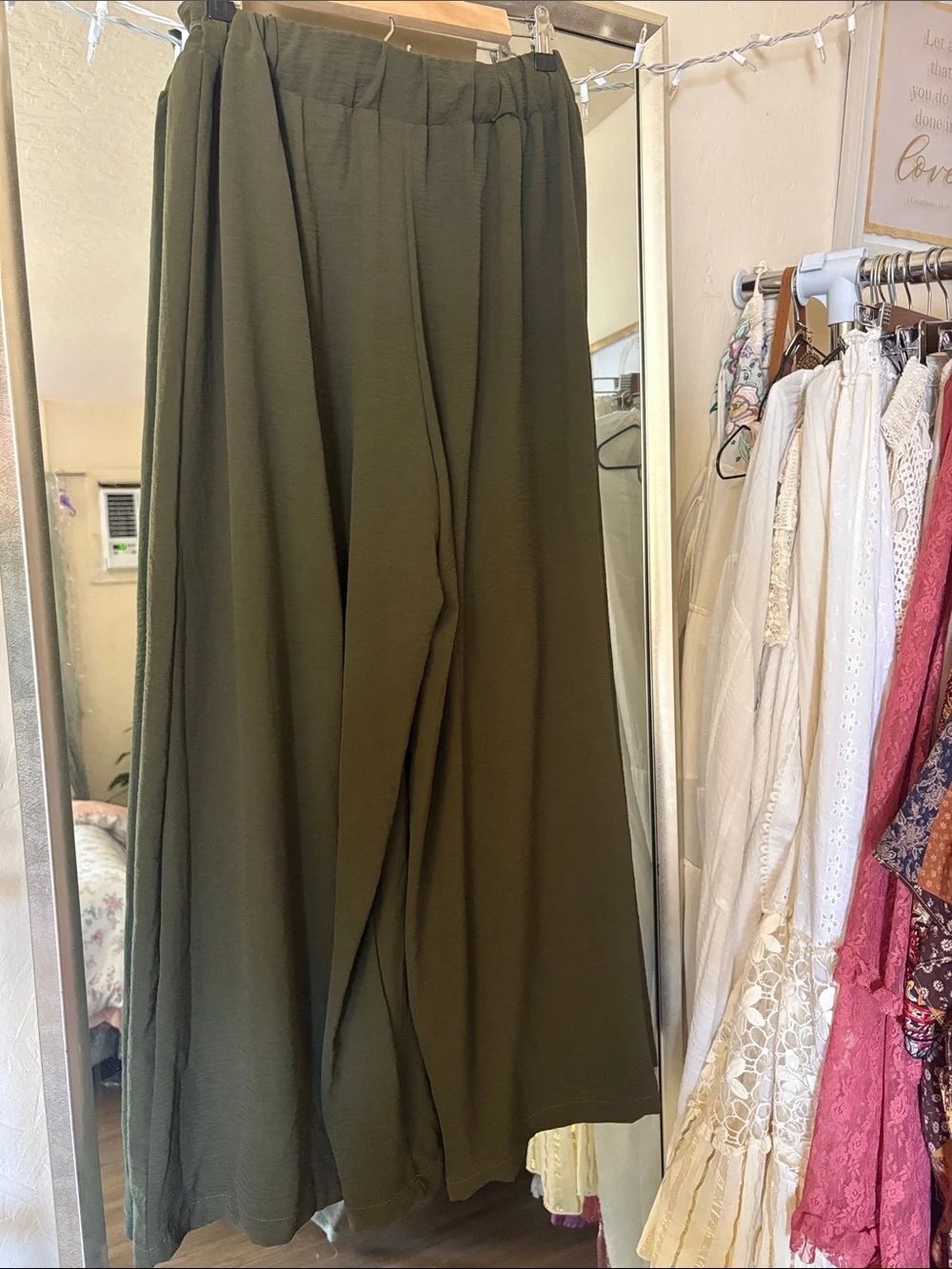 New Wide Leg High-Waist Palazzo Pants - Olive